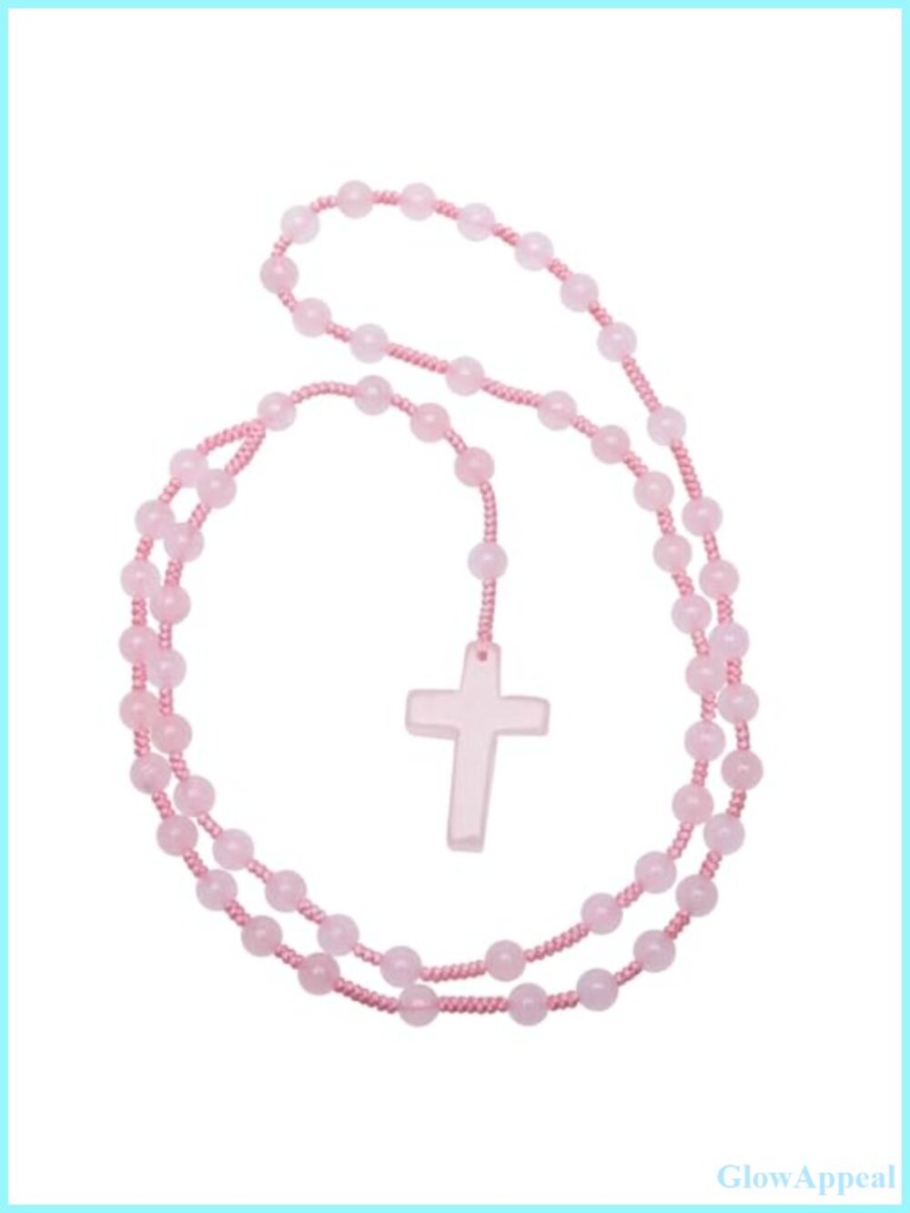 Rose Quartz Crystal Catholic Rosary Cross Necklace Beaded 16in